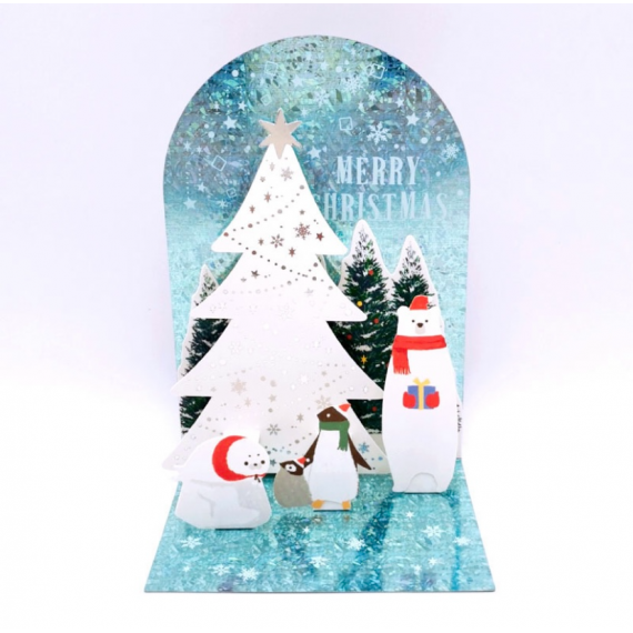日本精美聖誕燙金3D卡 (鏡面款) - 企鵝北極熊 (polarbear005)
